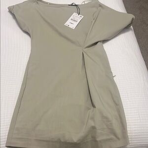 Elegant Zara Asymmetrical shoulder  Mini Beige Dress